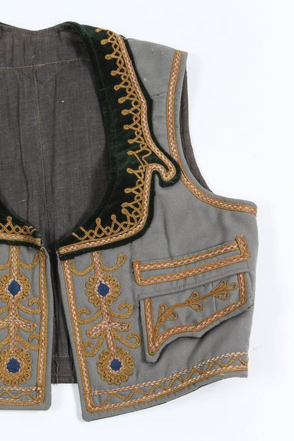 Antique Greek Folk Vest, Embroidered, Moorish Style, 1940, Greece