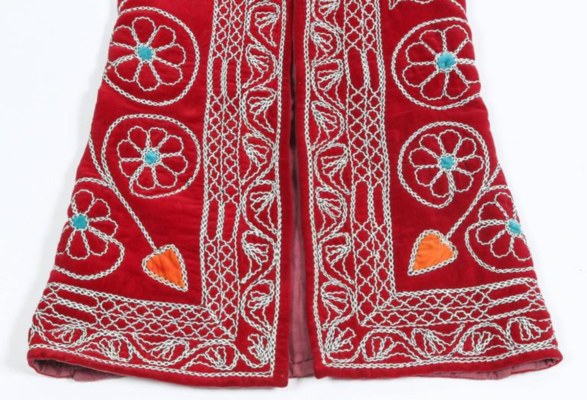 Turkish Folk Art Vest, Embroidered Velvet, Geometric Patterns, 1970