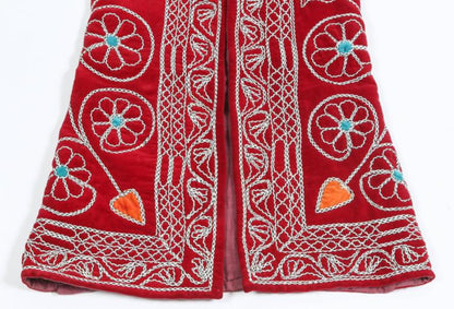 Turkish Folk Art Vest, Embroidered Velvet, Geometric Patterns, 1970