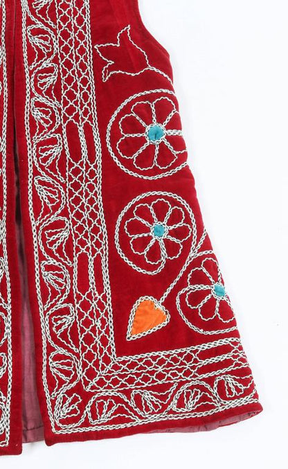 Turkish Folk Art Vest, Embroidered Velvet, Geometric Patterns, 1970