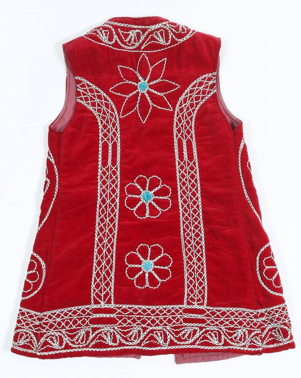 Turkish Folk Art Vest, Embroidered Velvet, Geometric Patterns, 1970