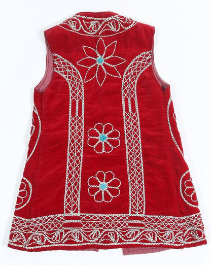 Turkish Folk Art Vest, Embroidered Velvet, Geometric Patterns, 1970