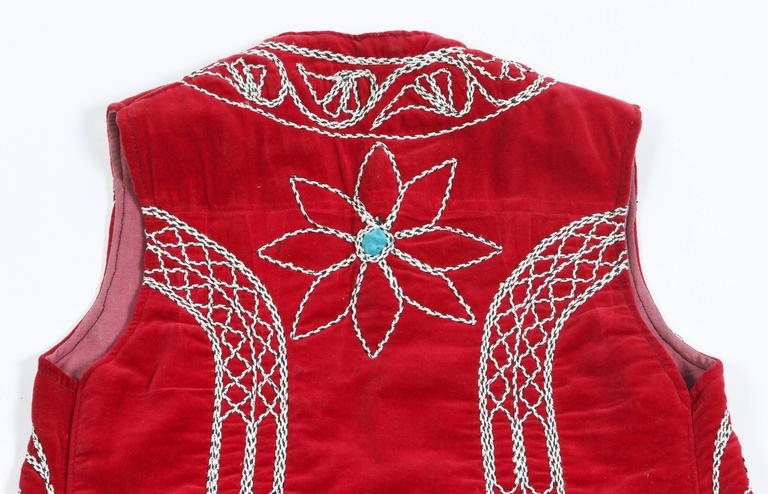 Turkish Folk Art Vest, Embroidered Velvet, Geometric Patterns, 1970