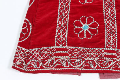 Turkish Folk Art Vest, Embroidered Velvet, Geometric Patterns, 1970