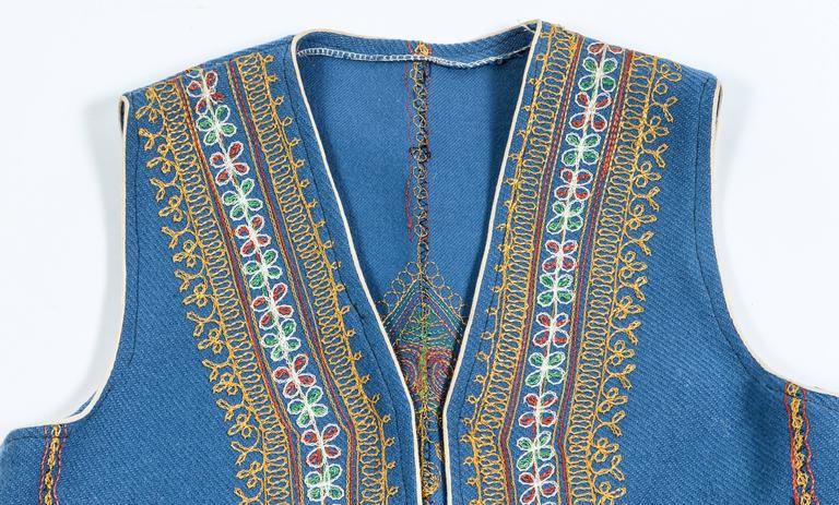 Authentic Ottoman Turkish Blue Cotton Vest, Embroidered, 1970