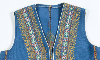 Authentic Ottoman Turkish Blue Cotton Vest, Embroidered, 1970