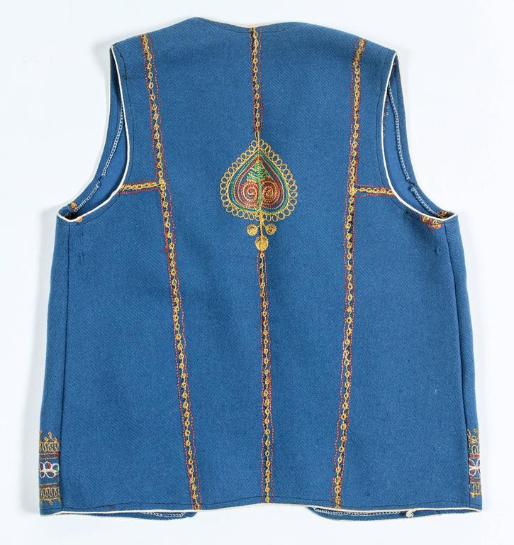 Authentic Ottoman Turkish Blue Cotton Vest, Embroidered, 1970