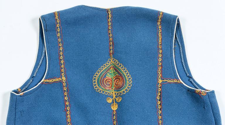 Authentic Ottoman Turkish Blue Cotton Vest, Embroidered, 1970