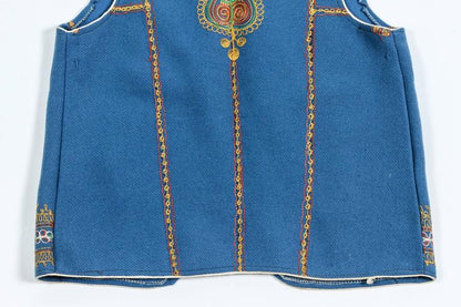 Authentic Ottoman Turkish Blue Cotton Vest, Embroidered, 1970