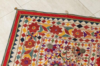 Large Antique Embroidered Panel with Floral Pattern from India
