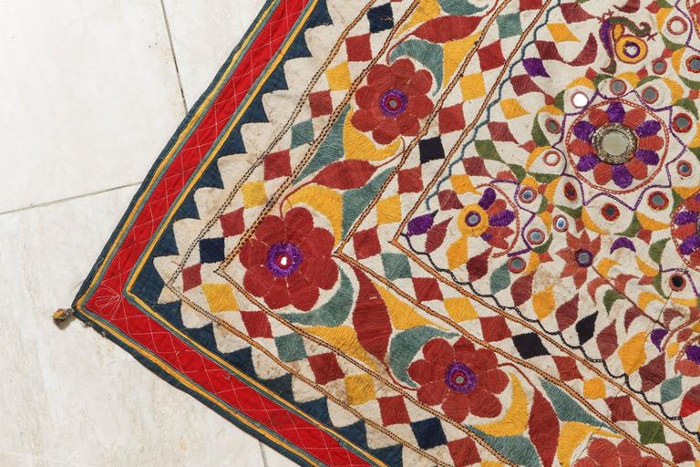 Large Antique Embroidered Panel with Floral Pattern from India