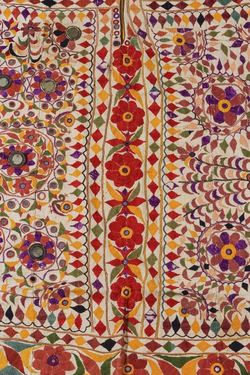 Large Antique Embroidered Panel with Floral Pattern from India