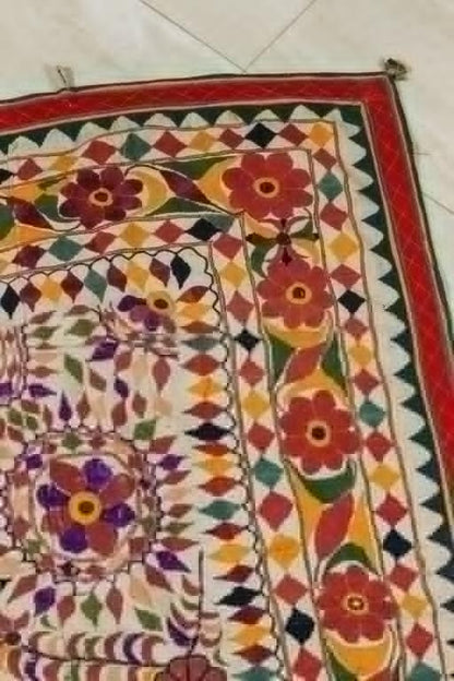 Large Antique Embroidered Panel with Floral Pattern from India