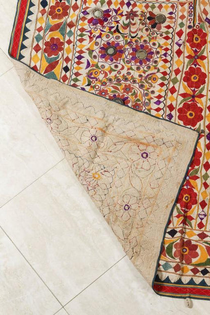 Large Antique Embroidered Panel with Floral Pattern from India