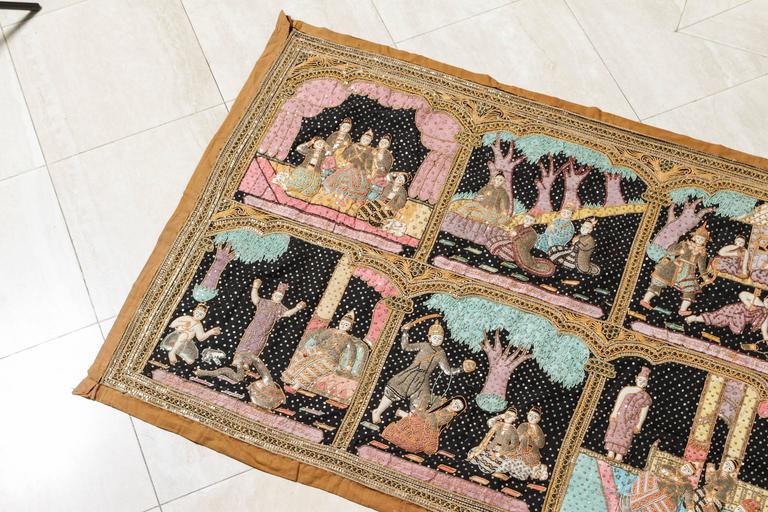 Asian Large Vintage Burmese Kalaga Beads Embroidered Tapestry