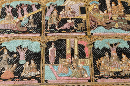 Asian Large Vintage Burmese Kalaga Beads Embroidered Tapestry