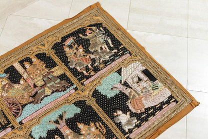 Asian Large Vintage Burmese Kalaga Beads Embroidered Tapestry