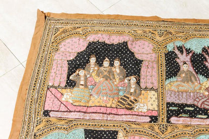 Asian Large Vintage Burmese Kalaga Beads Embroidered Tapestry