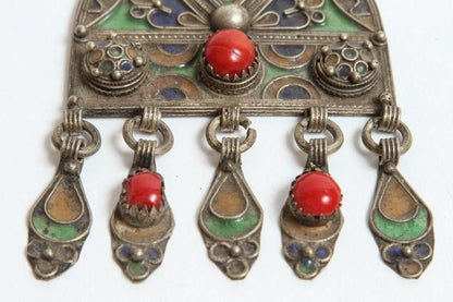 1940s Vintage Moroccan Fibula Pendant Brooch by Berber Women