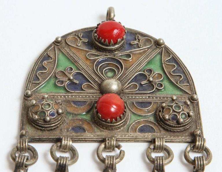 1940s Vintage Moroccan Fibula Pendant Brooch by Berber Women