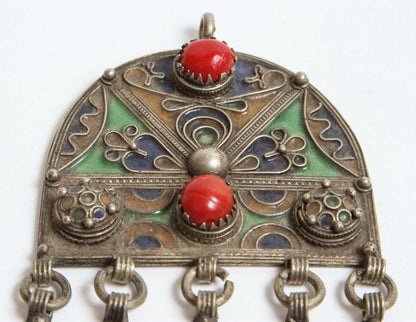 1940s Vintage Moroccan Fibula Pendant Brooch by Berber Women