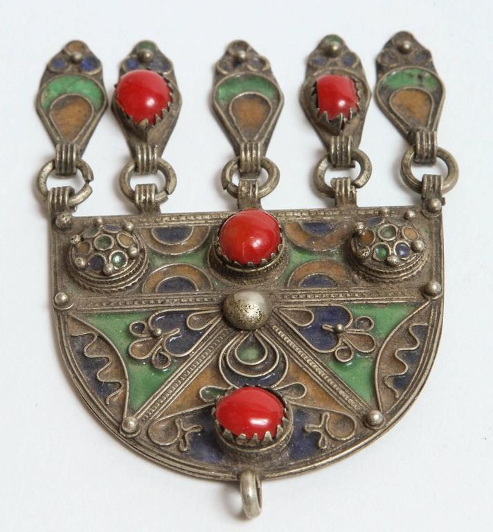 1940s Vintage Moroccan Fibula Pendant Brooch by Berber Women