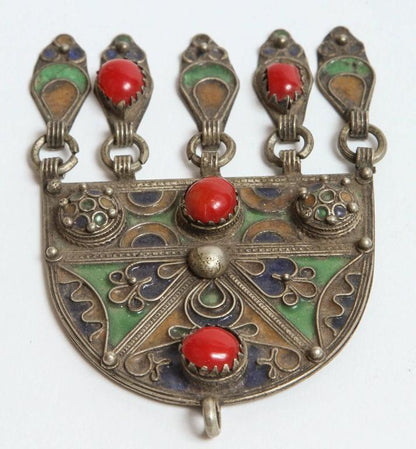 1940s Vintage Moroccan Fibula Pendant Brooch by Berber Women