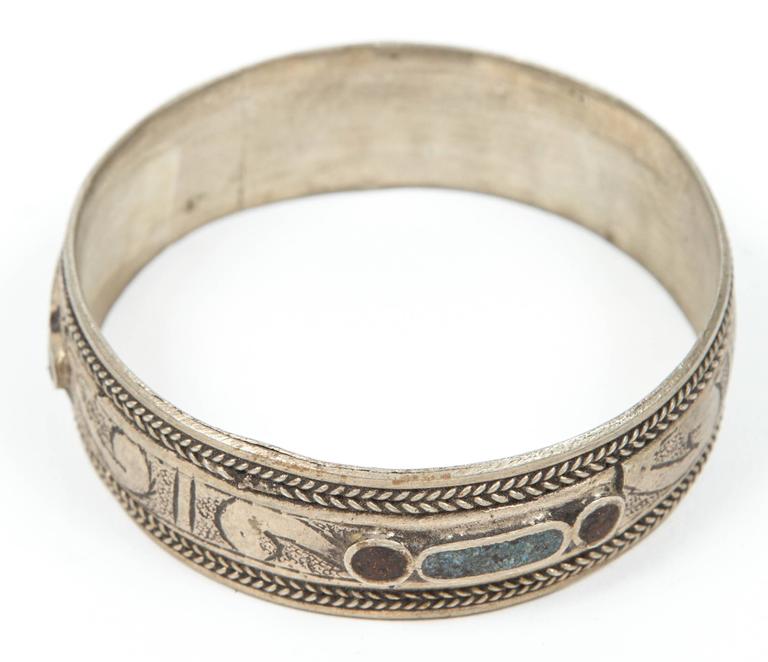 1950 Vintage Moroccan Berber Tribal Bracelet, Handcrafted Metal Cuff