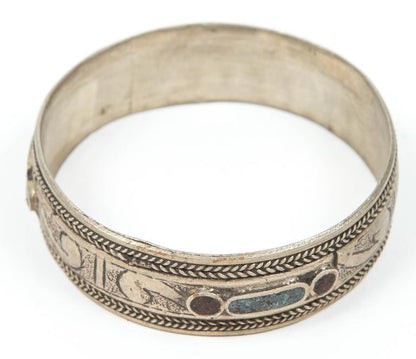 1950 Vintage Moroccan Berber Tribal Bracelet, Handcrafted Metal Cuff