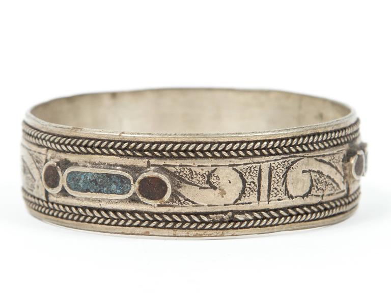 1950 Vintage Moroccan Berber Tribal Bracelet, Handcrafted Metal Cuff