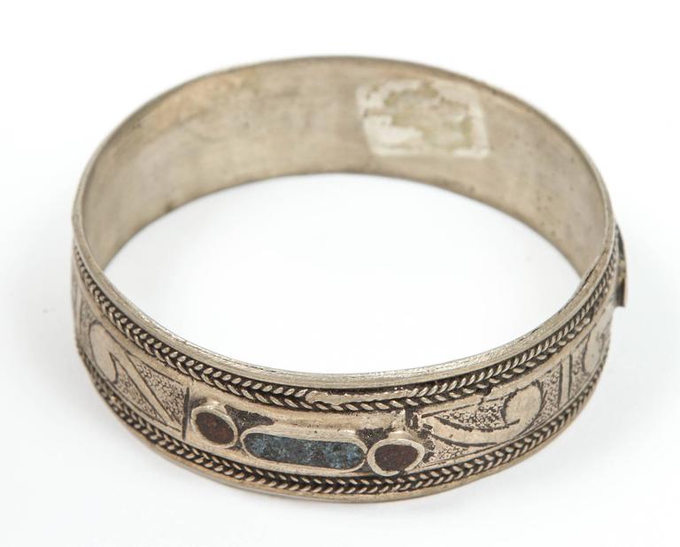 1950 Vintage Moroccan Berber Tribal Bracelet, Handcrafted Metal Cuff