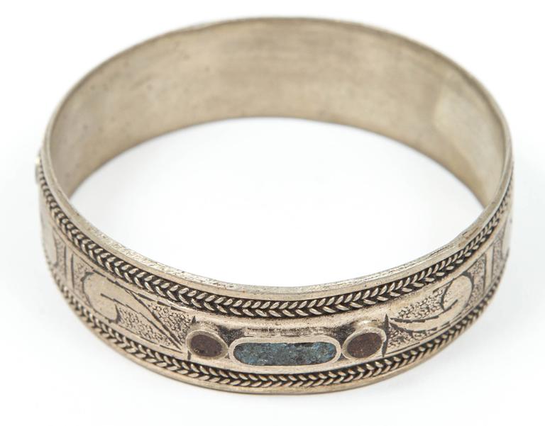 1950 Vintage Moroccan Berber Tribal Bracelet, Handcrafted Metal Cuff