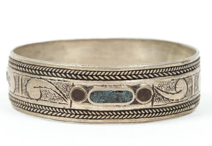 1950 Vintage Moroccan Berber Tribal Bracelet, Handcrafted Metal Cuff