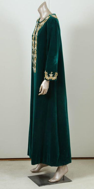 Silk Velvet Caftan by I. Magnin Designer maxi Dress Kaftan 1970 Size M to L