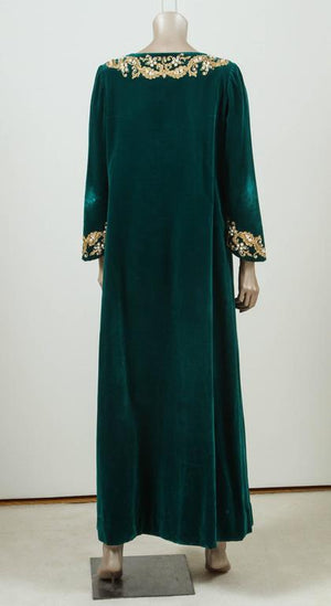 Silk Velvet Caftan by I. Magnin Designer maxi Dress Kaftan 1970 Size M to L