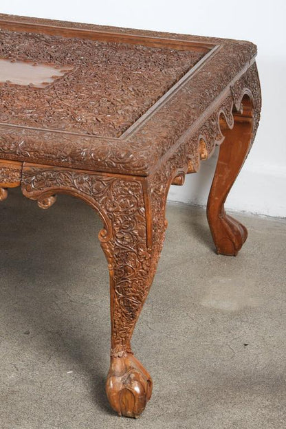Hand-Carved Asian Balinese Coffee Table, Rectangular Wood Design