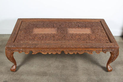 Hand-Carved Asian Balinese Coffee Table, Rectangular Wood Design