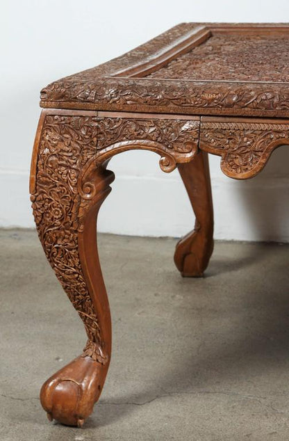 Hand-Carved Asian Balinese Coffee Table, Rectangular Wood Design