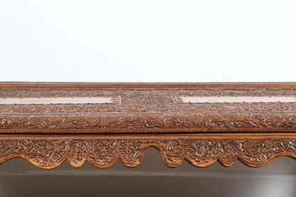 Hand-Carved Asian Balinese Coffee Table, Rectangular Wood Design