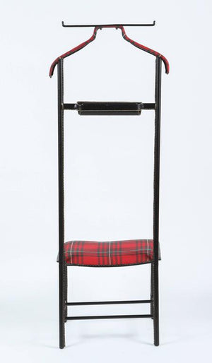 Jacques Adnet For Hermes Valet Leather Wrapped Original Tartan Plaid Upholstery