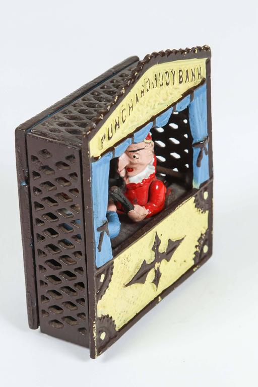 Vintage Cast Iron Book of Knowledge Mechanical Bank, Punch & Judy, 20th Century