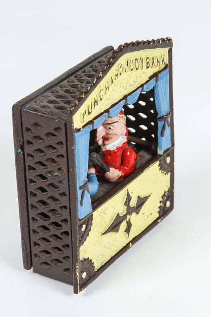 Vintage Cast Iron Book of Knowledge Mechanical Bank, Punch & Judy, 20th Century