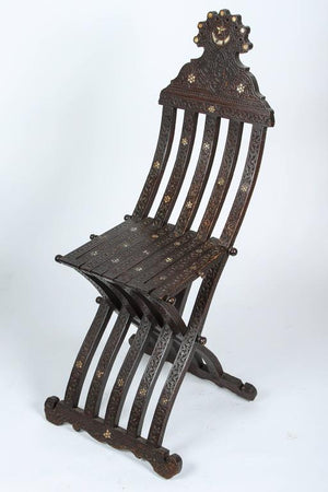 19th Century Moorish Wood Inlaid Folding Chair