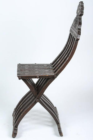 19th Century Moorish Wood Inlaid Folding Chair
