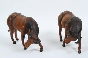 Leather Vintage Decorative Fighting Bulls, Pair