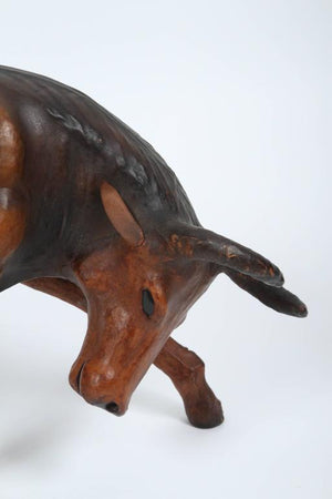 Leather Vintage Decorative Fighting Bulls, Pair