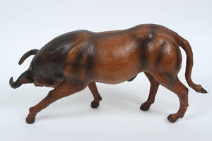 Leather Vintage Decorative Fighting Bulls, Pair