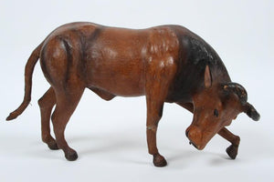 Leather Vintage Decorative Fighting Bulls, Pair