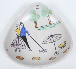 German Vintage Hand-Painted Triangular Plate