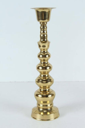 Pair of Polished Brass Asian Candlesticks